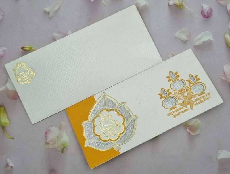 Ivory and Beige Colour Ganesha with Kalash Wedding Invitation card