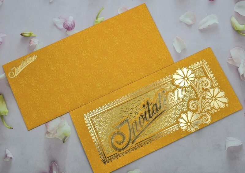Gold Floral Print Red Wedding Invitation Card