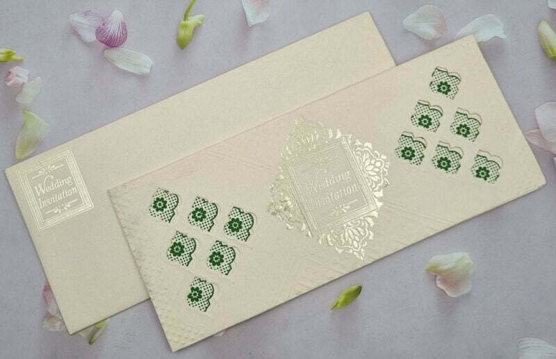 Laser Cut Green and Cream Colour Wedding Invitation Card