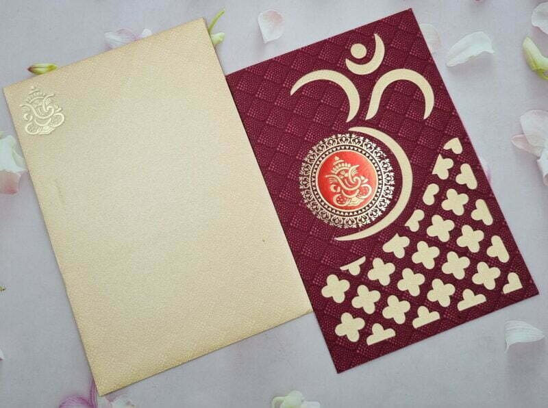 Laser Cut Om Themed Ganesha Red Wedding Invitation Card