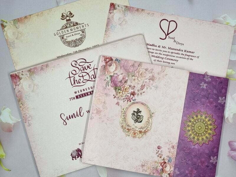 Floral Violet Color Mandala Double Door Wedding Invitation Card