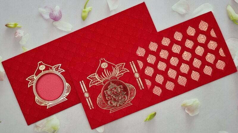 Laser Cut Paan Ganesha Beige Wedding Invitation Card