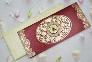 Dark Mehroon and Gold Floral Ganpati Wedding Inviataion Card