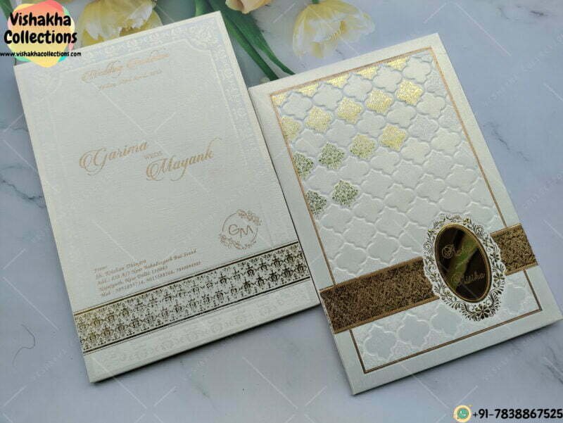 Golden Patti Acrylic With Gold Pressed Designer Pattern Wedding Card