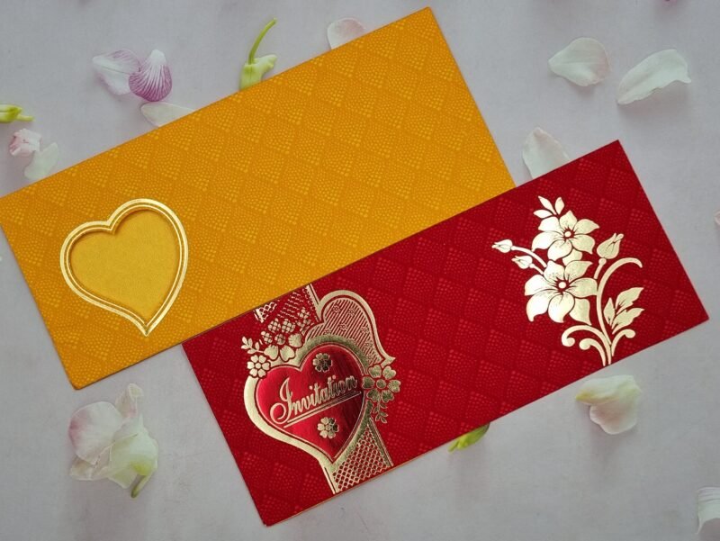 Leaf Design Red and Yellow with Gold Foil Wedding Invitation Card