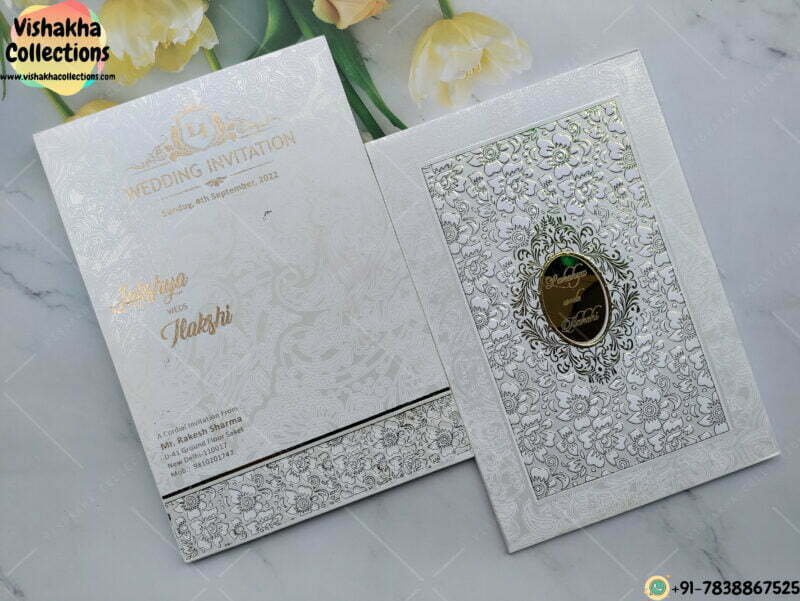 White Color Padded Card With Golden Embossed Design Acrylic Traditional Card