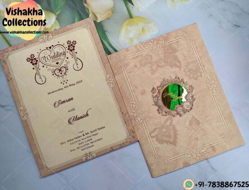 Embossed Floral Designer Card with Acrylic Frame Couple Name Wedding Card