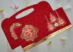 Carry Bag Style Three Fold Style Ganesh Yellow Wedding Invitation Card