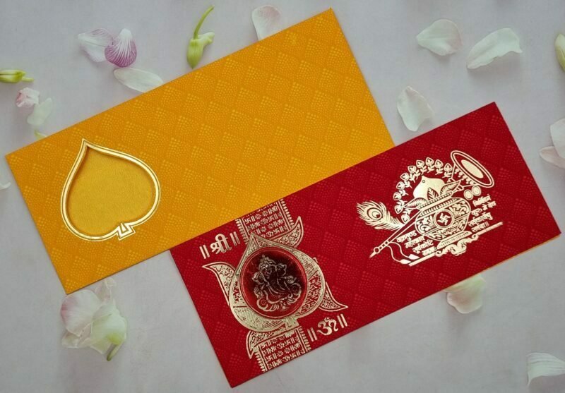 Heart In Heart Red and Yellow with Gold Foil Wedding Invitation Card