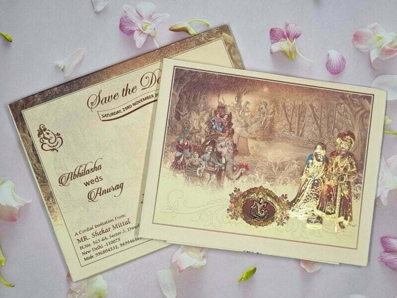 Dulha Dulhan On Elephant With Barati Wedding Invitation Card