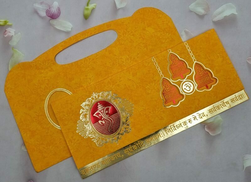 Carry Bag Style Three Fold Style Ganesh Red Wedding Invitation Card