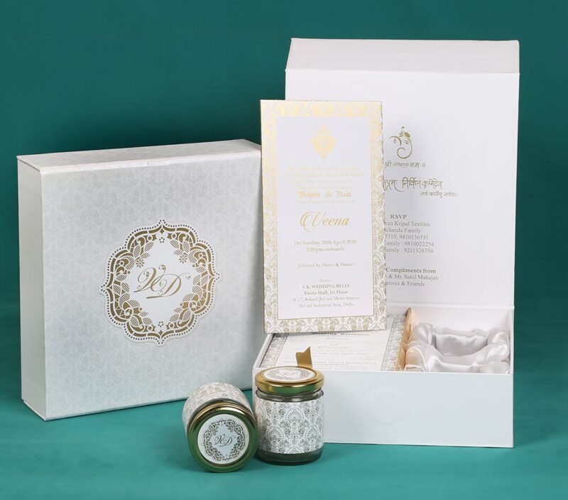 Simple Elegant White Art Designer Collectible Exclusive Wedding Invitaion Box
