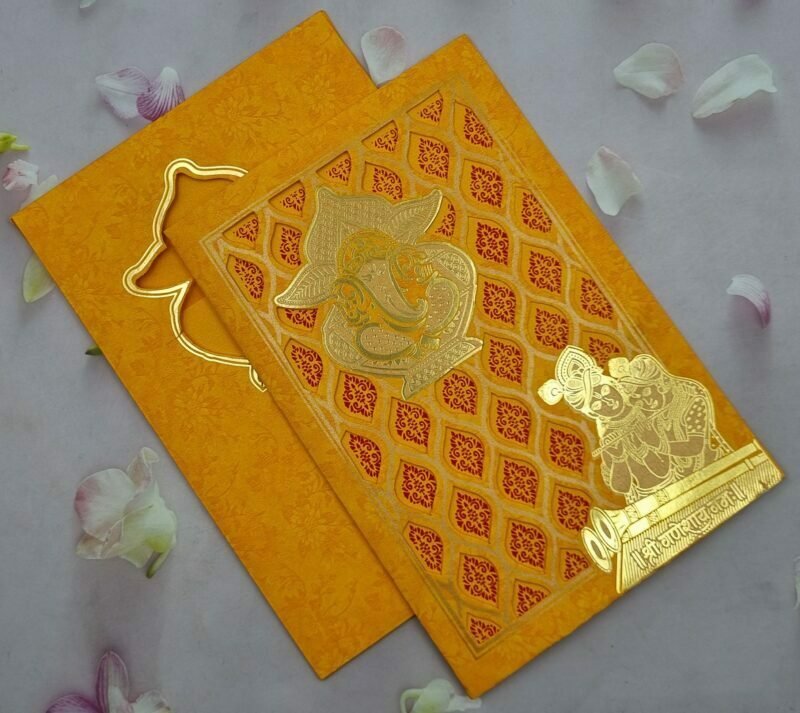 Laser Cut Radha Krihsna Themed Ganesha Red Wedding Invitation Card