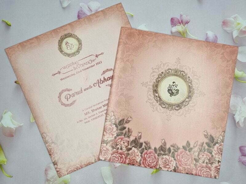 Pink And Peach Roses Floral Wedding Invitation Card