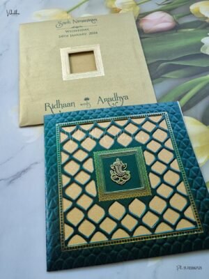 Stylish Fancy Shiny Wedding Invitation Card With Die Cutting Design with 2 Side Printable Insert with Religious Emblem - CR-872B