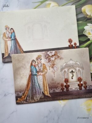Semi Box Dulah Dulhan Themed Flower Themed Hindu Wedding Sikh Wedding invitation Cards - AK185