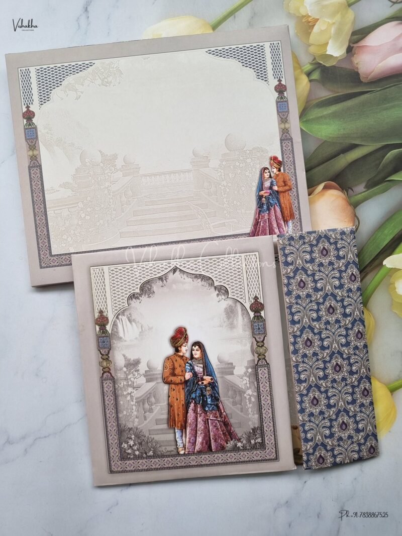 Semi Box Dulah Dulhan Themed Flower Themed Double Door Hindu Wedding Jain Wedding Sikh Wedding Padded Wedding invitation Cards - AK282