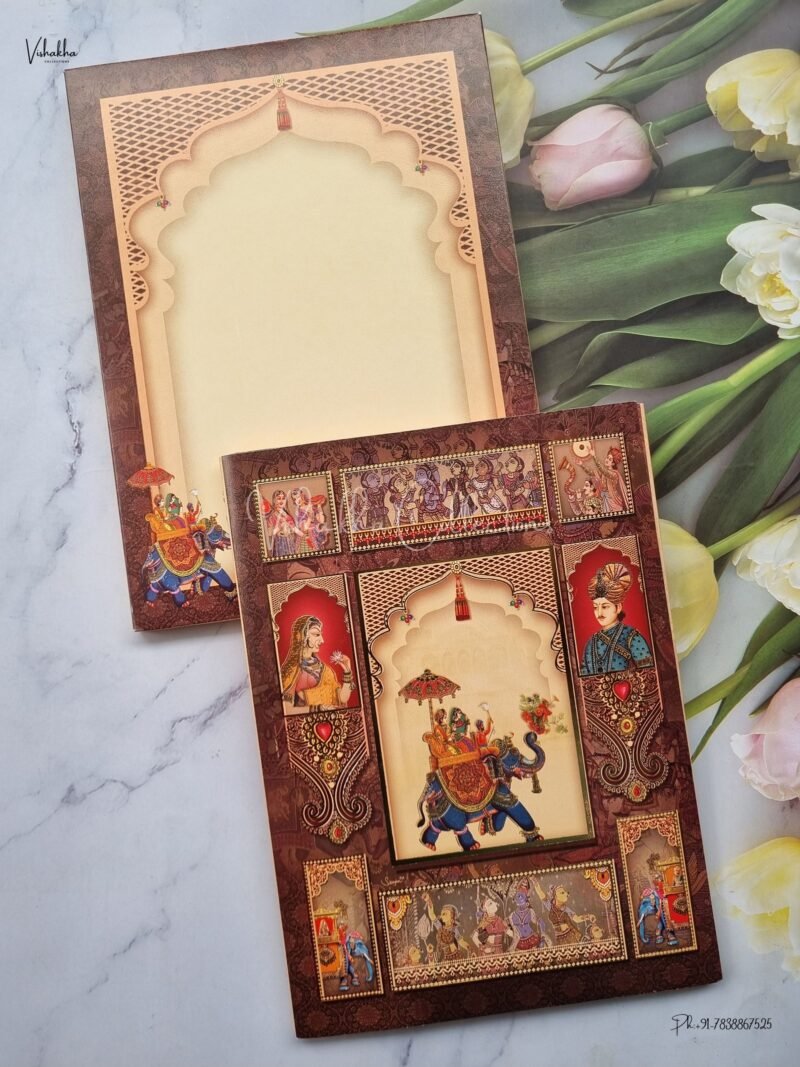 Barat Themed Unique Concept Semi Box Hathi Themed Dulah Dulhan Themed Double Door Hindu Wedding Sikh Wedding invitation Cards - AK3199