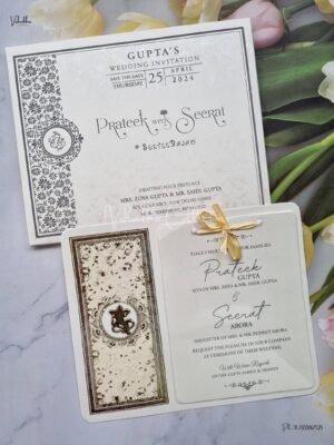 Paper Laser Cut Semi Box White And golden Color Hindu Wedding Muslim Wedding Christian Wedding Sikh Wedding invitation Cards - ATS-1549