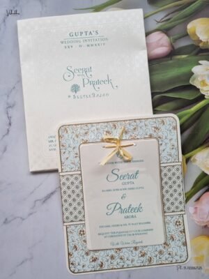 Paper Laser Cut Semi Box White And golden Color Hindu Wedding Muslim Wedding Christian Wedding Sikh Wedding invitation Cards - ATS-1555