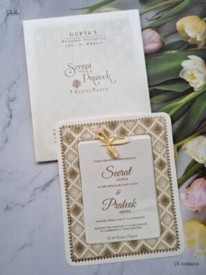 Paper Laser Cut Semi Box White And golden Color Hindu Wedding Muslim Wedding Christian Wedding Sikh Wedding invitation Cards - ATS-1556