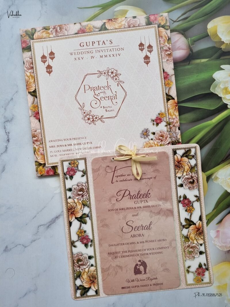 Paper Laser Cut Semi Box Flower Themed Hindu Wedding Muslim Wedding Christian Wedding Sikh Wedding invitation Cards - ATS-L3172