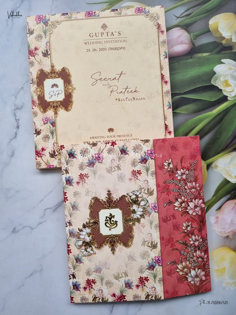 Semi Box Flower Themed Double Door Hindu Wedding Muslim Wedding Christian Wedding Sikh Wedding invitation Cards - ATS-NP2167