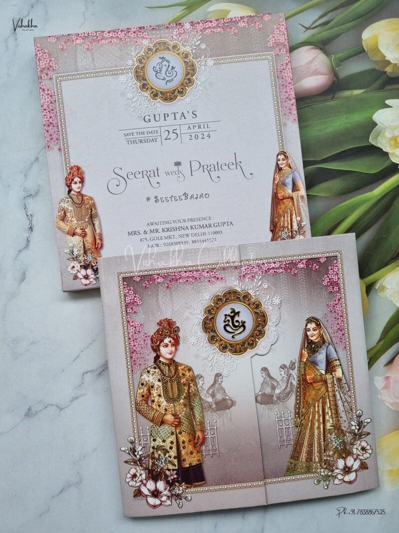 Semi Box Dulah Dulhan Themed Flower Themed Double Door Hindu Wedding Sikh Wedding invitation Cards - ATS-NP2170