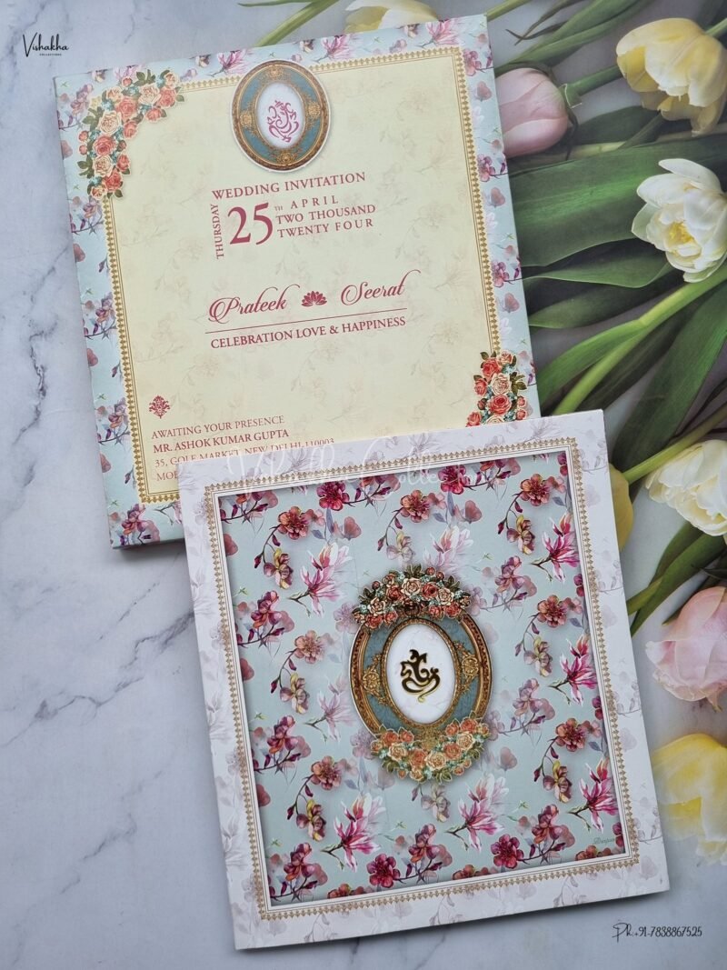 Semi Box Flower Themed Hindu Wedding Muslim Wedding Christian Wedding Sikh Wedding invitation Cards - ATS-NP2171