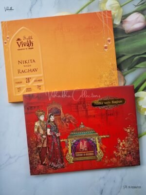 Doli Themed Book Style Semi Box Dulah Dulhan Themed Flower Themed Hindu Wedding Sikh Wedding Padded Wedding invitation Cards - EJ3003