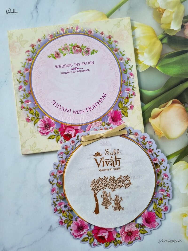 Paper Laser Cut Unique Concept Semi Box Flower Themed Hindu Wedding Muslim Wedding Christian Wedding Sikh Wedding Laser Cut Wedding Vellum Paper Wedding invitation Cards - EJ3090