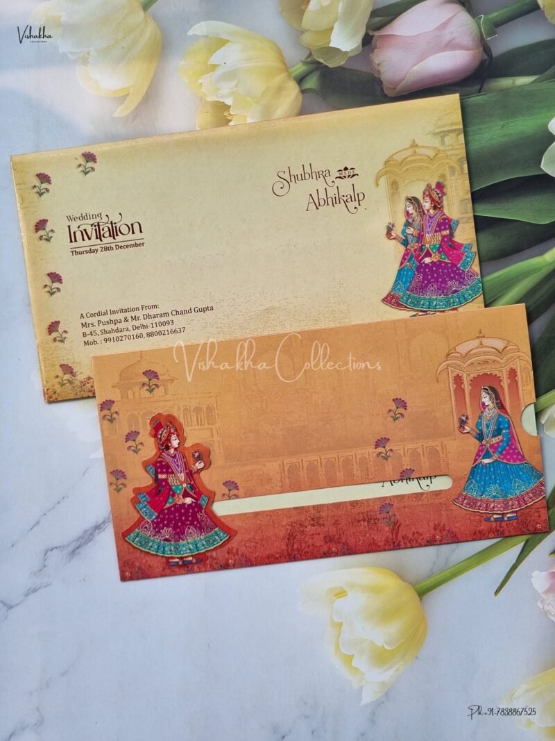 Sliding Style Barat Themed Unique Concept Dulah Dulhan Themed Flower Themed Hindu Wedding Sikh Wedding invitation Cards - EJ3100
