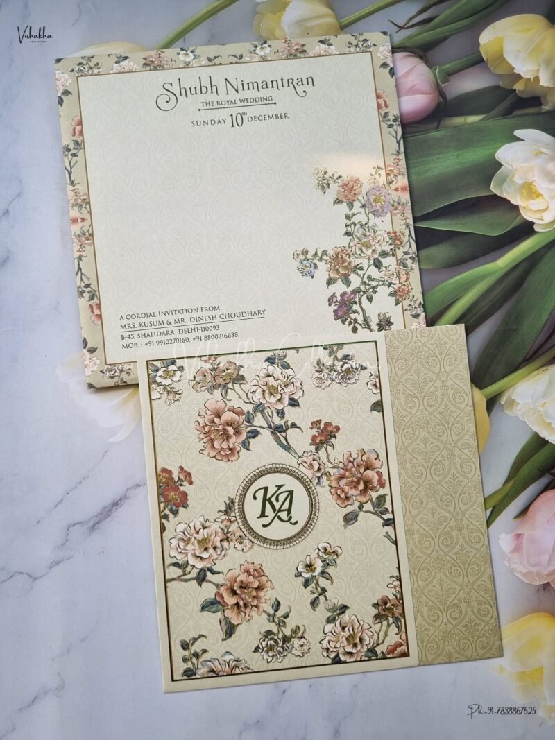 Flower Themed Hindu Wedding Muslim Wedding Christian Wedding Sikh Wedding invitation Cards - EJ3147