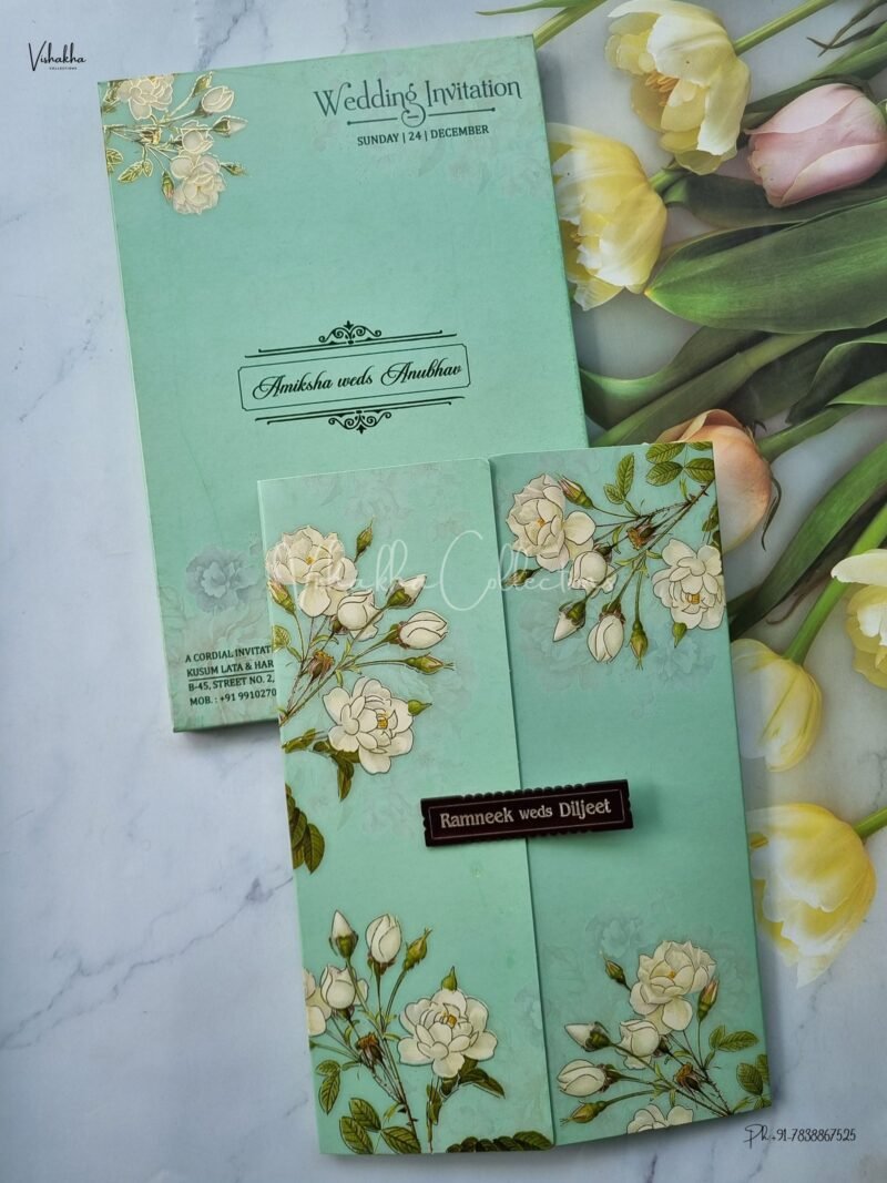 Semi Box Flower Themed Double Door Hindu Wedding Muslim Wedding Christian Wedding Sikh Wedding invitation Cards - EJ3151
