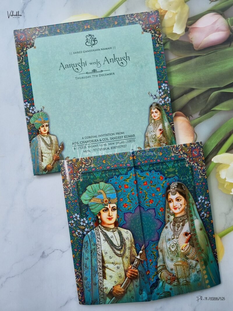 Semi Box Dulah Dulhan Themed Flower Themed Double Door Hindu Wedding Sikh Wedding invitation Cards - EJ3198