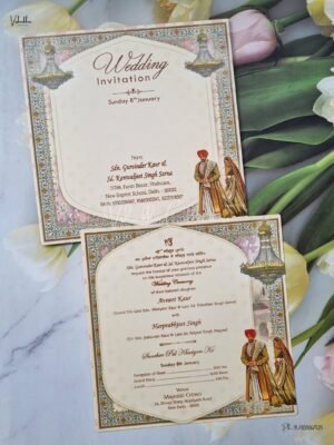 Single Insert Dulah Dulhan Themed Flower Themed Sikh Wedding invitation Cards - EJ929