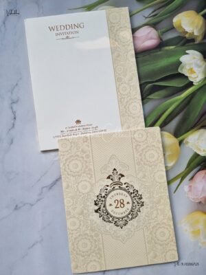 Semi Box White And golden Color Hindu Wedding Muslim Wedding Christian Wedding Sikh Wedding invitation Cards - EJ-3550