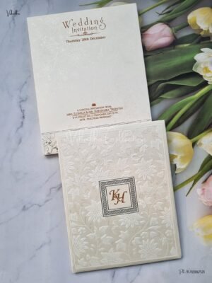 Semi Box White And golden Color Hindu Wedding Muslim Wedding Christian Wedding Sikh Wedding Padded Wedding invitation Cards - EJ-3564A