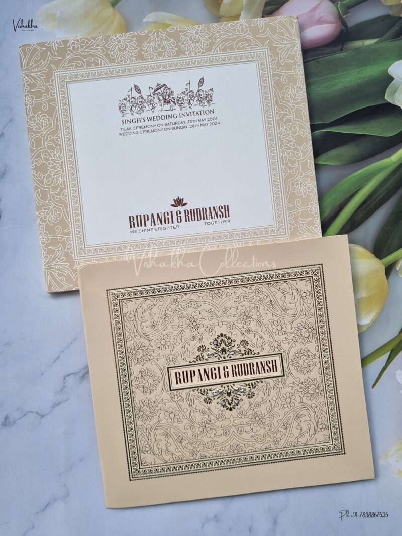 Semi Box White And golden Color Hindu Wedding Muslim Wedding Christian Wedding Sikh Wedding invitation Cards - EJ-3611