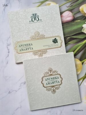 Semi Box White And golden Color Hindu Wedding Muslim Wedding Christian Wedding Sikh Wedding Padded Wedding invitation Cards - EJ-3656
