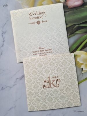 White And golden Color Hindu Wedding Muslim Wedding Christian Wedding Sikh Wedding invitation Cards - EJ-3731
