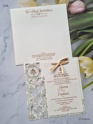 Paper Laser Cut White And golden Color Hindu Wedding Muslim Wedding Christian Wedding Sikh Wedding invitation Cards - EJ-3759