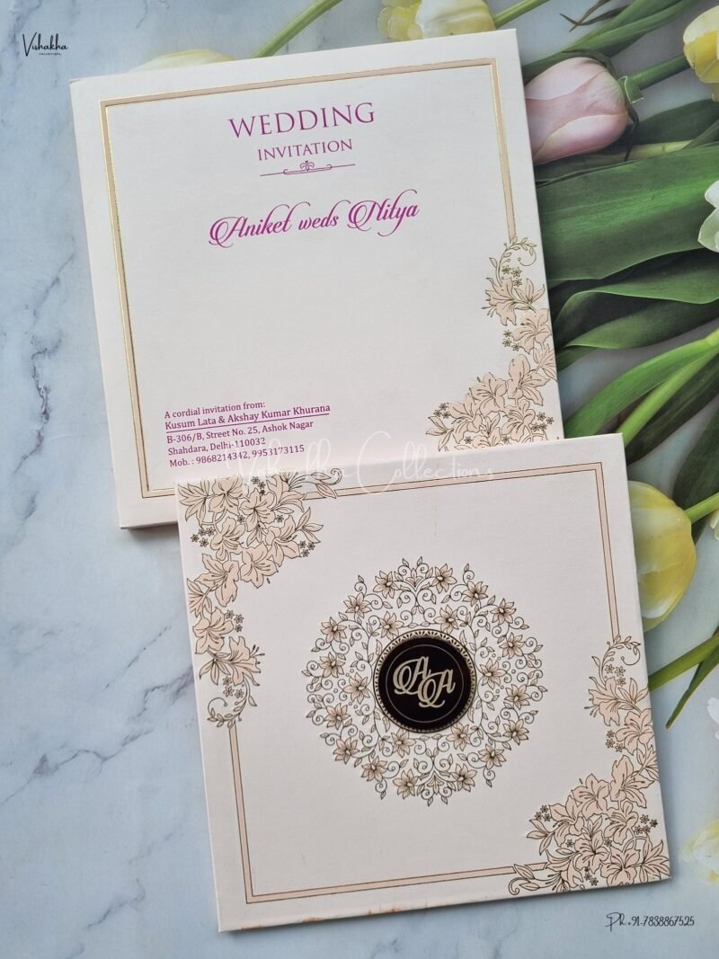 Semi Box Hindu Wedding Muslim Wedding Christian Wedding Sikh Wedding Padded Wedding With Emblem invitation Cards - EJ-3788
