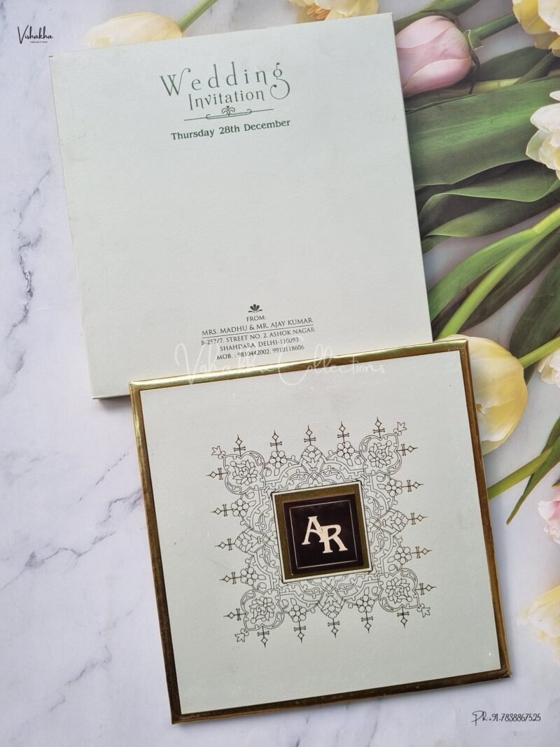 Semi Box Hindu Wedding Muslim Wedding Christian Wedding Sikh Wedding Padded Wedding With Emblem invitation Cards - EJ-3796