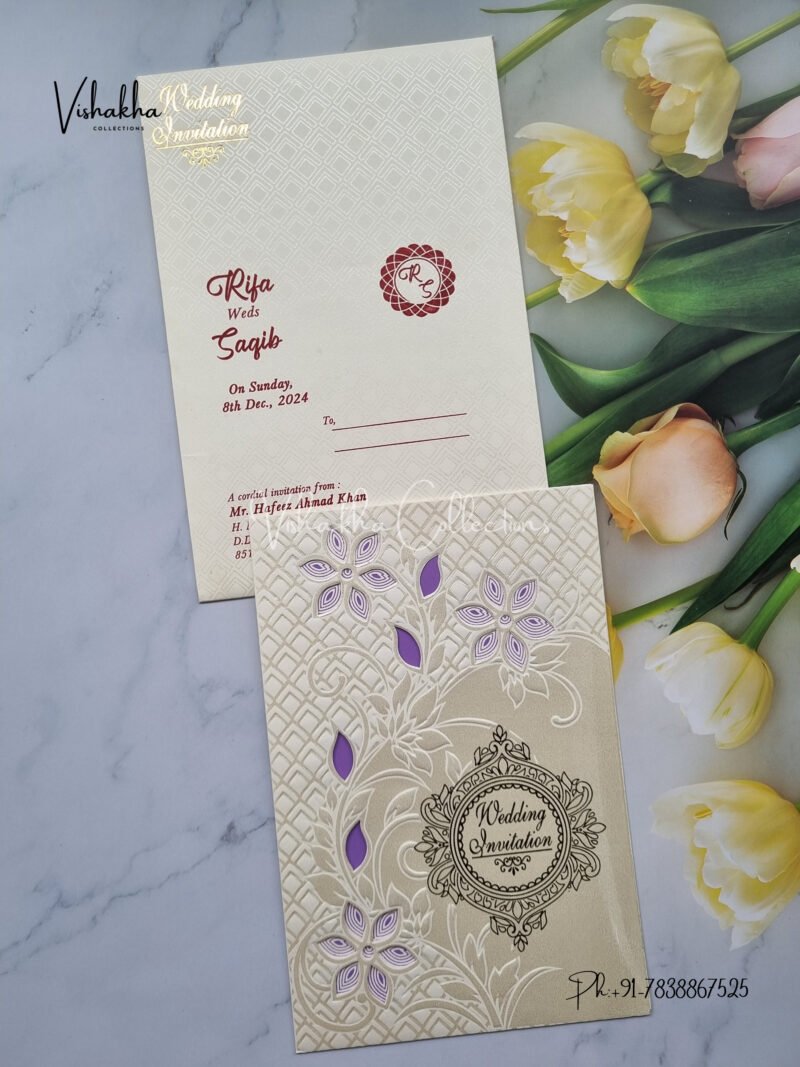 Elegant White with Purple flowers Wedding Invitation Card