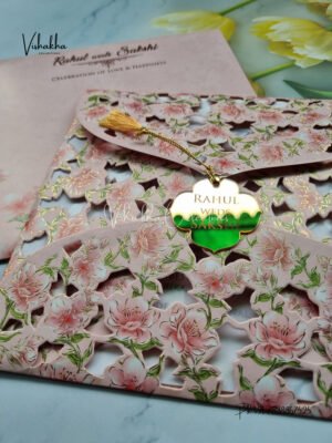 Baby pink flower wedding invitation card