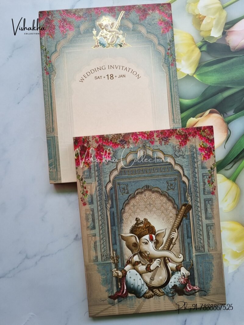 Barat Semi Box Ganesh Ji Hindu Padded invitation Cards EJ-4015