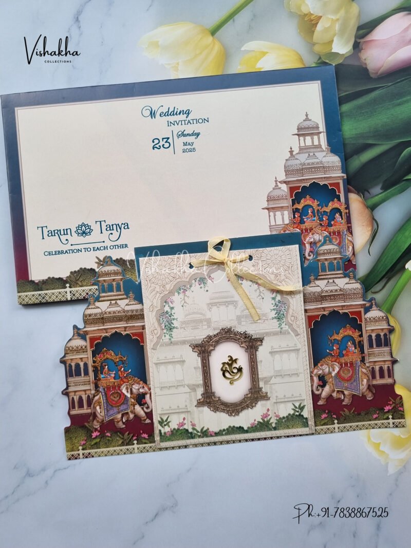 Doli Themed Barat Themed Semi Box Dulah Dulhan Themed Flower Themed Hindu Wedding invitation Cards - CR-5070