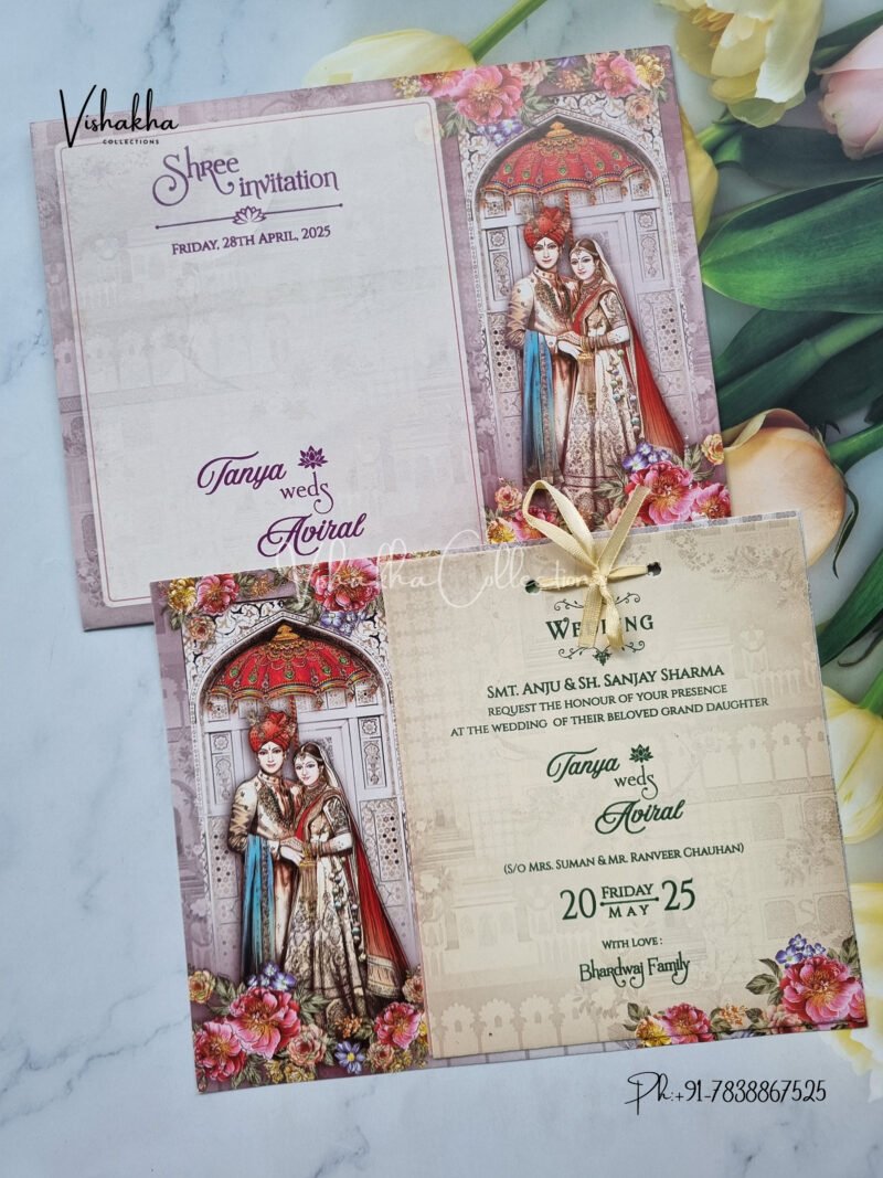 Dulah Dulhan Themed Flower Themed Hindu Wedding invitation Cards - CR-5088