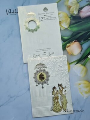 Dulah Dulhan Themed White And golden Color Hindu Wedding invitation Cards - CR-510G
